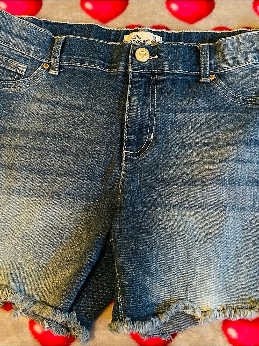Jordache Dark Blue Denim Frayed Ankle Shorts - Picture 1 of 5